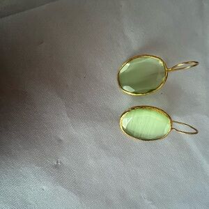 Gold and Green Oval Earrings